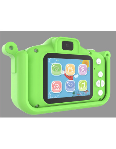 KIDS PHOTO CAMERA DIGITAL BUBBLE MICRO SD 2"IPS HD SCREEN GREEN + COVER RANA